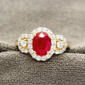 Ruby Engagement Ring / Ruby and Diamond Ring / 14K Hallmarked Solid Gold / Fine Diamond Jewelry / Natural Ruby Proposal Ring For Her