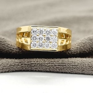 Anillo de oro y diamantes vintage para hombre, anillo de diamantes en racimo para hombre, anillo de diamantes naturales para hombre, anillo de cóctel de diamantes de oro macizo para hombre