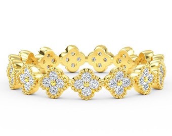 Floral Diamond Band Ring | 14k Yellow Gold Eternity Wedding Band