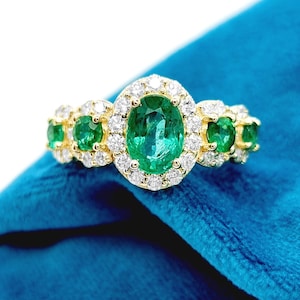 Hochwertiger natürlicher Smaragdring mit natürlichen Diamanten, echter Smaragd-Verlobungsring für Frauen, echter Diamant-Halo-Ring, Ring für sie