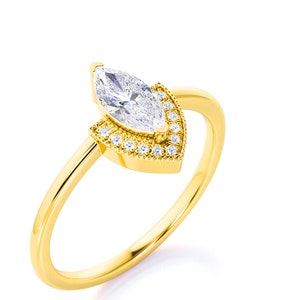 Marquise Diamond Engagement Ring | 14K Yellow Gold Hallmarked Ring | Elegant Marquise Cut Diamond Ring for Her | Unique Gold Proposal Ring