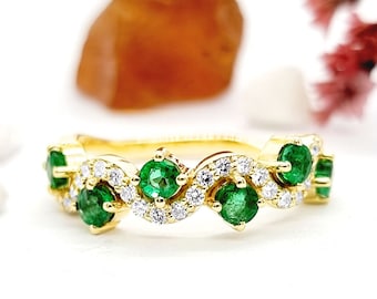 14K Gold Smaragd Diamant Band | Mai Geburtsstein Ring