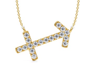 14K Gold Diamond Sagittarius Necklace: Astrology Zodiac Pendant