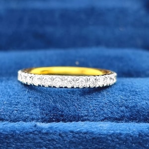 Yellow Gold Diamond Wedding Band / Elegant Diamond Wedding Ring / Solid Yellow Gold Diamond Ring / Semi Eternity Stack Band 14K Hallmarked