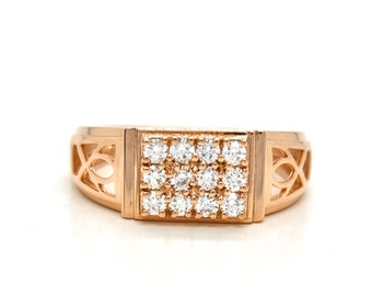 14K Gold Men&#39;s Diamond Ring: Prong Set, Round Cut Diamonds