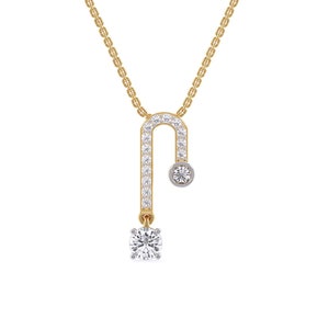 Floating Solitaire Pendant in 14k Solid Gold for Women / U Shape Diamond Pendant / 14K Hallmarked Gold Necklace / Bezel Set Diamond Pendant