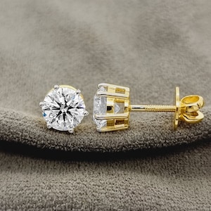 2 Ct Diamond Earring , Genuine Diamond Stud Earrings , VVS Diamond Earrings , 14K Hallmarked Gold Earring , Round Diamond Earring