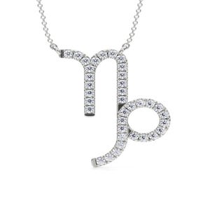 Diamond Capricorn Zodiac Pendant: 14K Gold Astrology Necklace