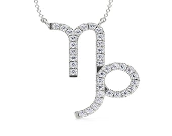 Diamond Capricorn Zodiac Pendant: 14K Gold Astrology Necklace