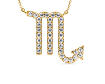 Collar con colgante del zodiaco Escorpio en oro de 14 quilates y diamantes: amuleto astrológico