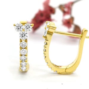 Diamond Huggies / 14k Gold Diamond Huggie Hoops / Diamond Earrings / Shared Prong Diamond Hoops / Small Hoop Earrings / Earring For Sale