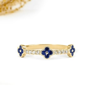 Clover Diamond Eternity Ring Gold • Rose Gold Ruby Clover Leaf Ring • Dainty Rings Gold • July Birth Stone • Clover Motif Vintage Ring
