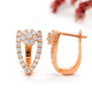 Diamond Huggies / 14k Gold Diamond Huggie Hoops /Diamond Earrings / Shared Prong Diamond Hoops / Trending Hoop Earrings / Earring For Her