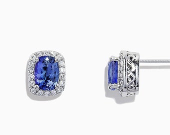Brincos de safira 14K: brincos de halo de diamante, joias em azul royal