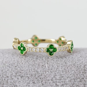 Clover Diamond Eternity Ring Gold • Rose Gold Ruby Clover Leaf Ring • Dainty Rings Gold • July Birth Stone • Clover Motif Vintage Ring