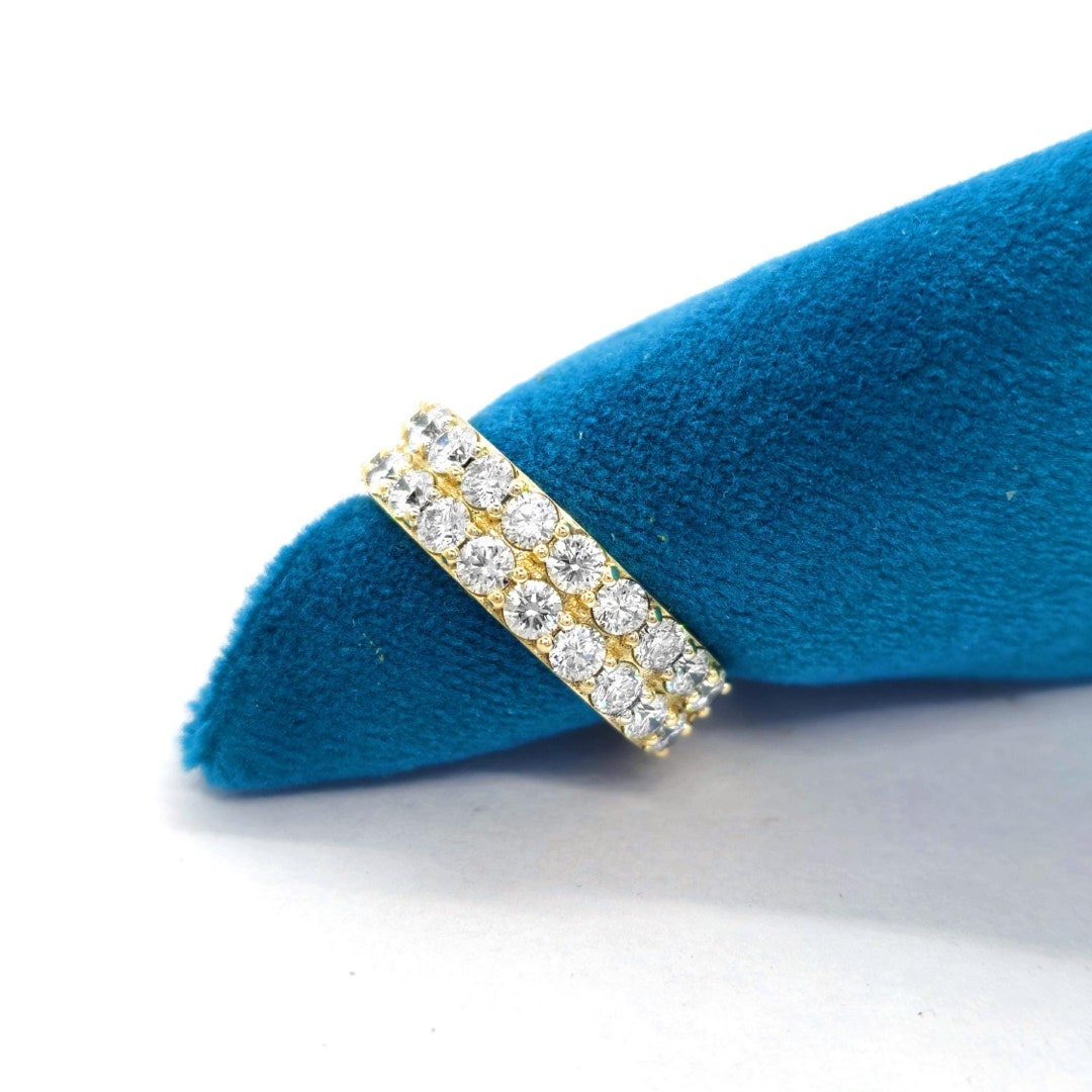 14k Gold Double Row Diamond Wedding Band: Half Eternity Ring - Etsy