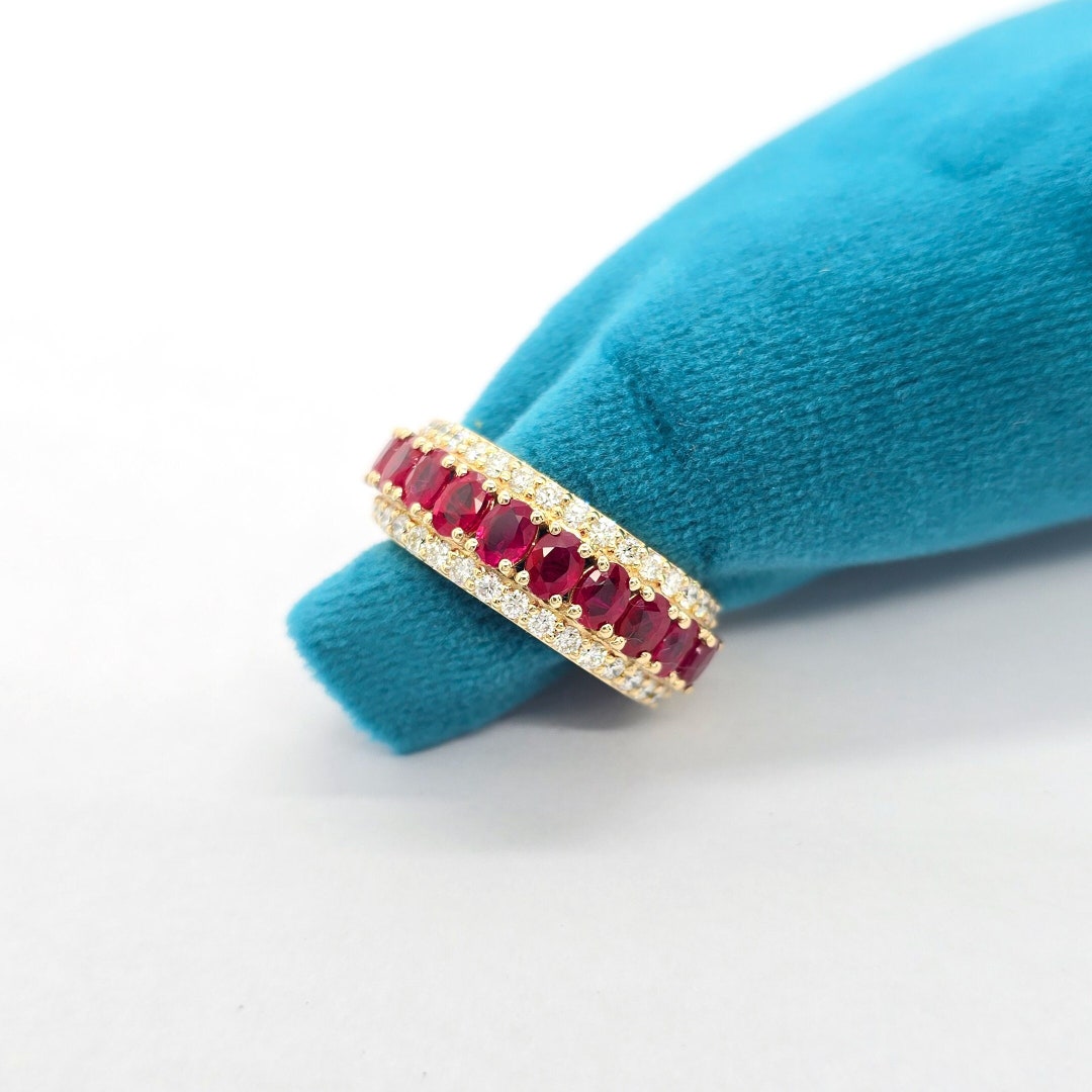 Ruby and Diamond Eternity Band: 14K Gold Anniversary Ring - Etsy