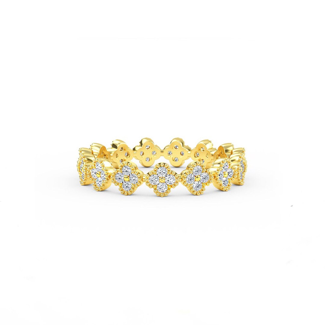 Floral Diamond Band Ring | 14k Yellow Gold Eternity Wedding Band - Etsy