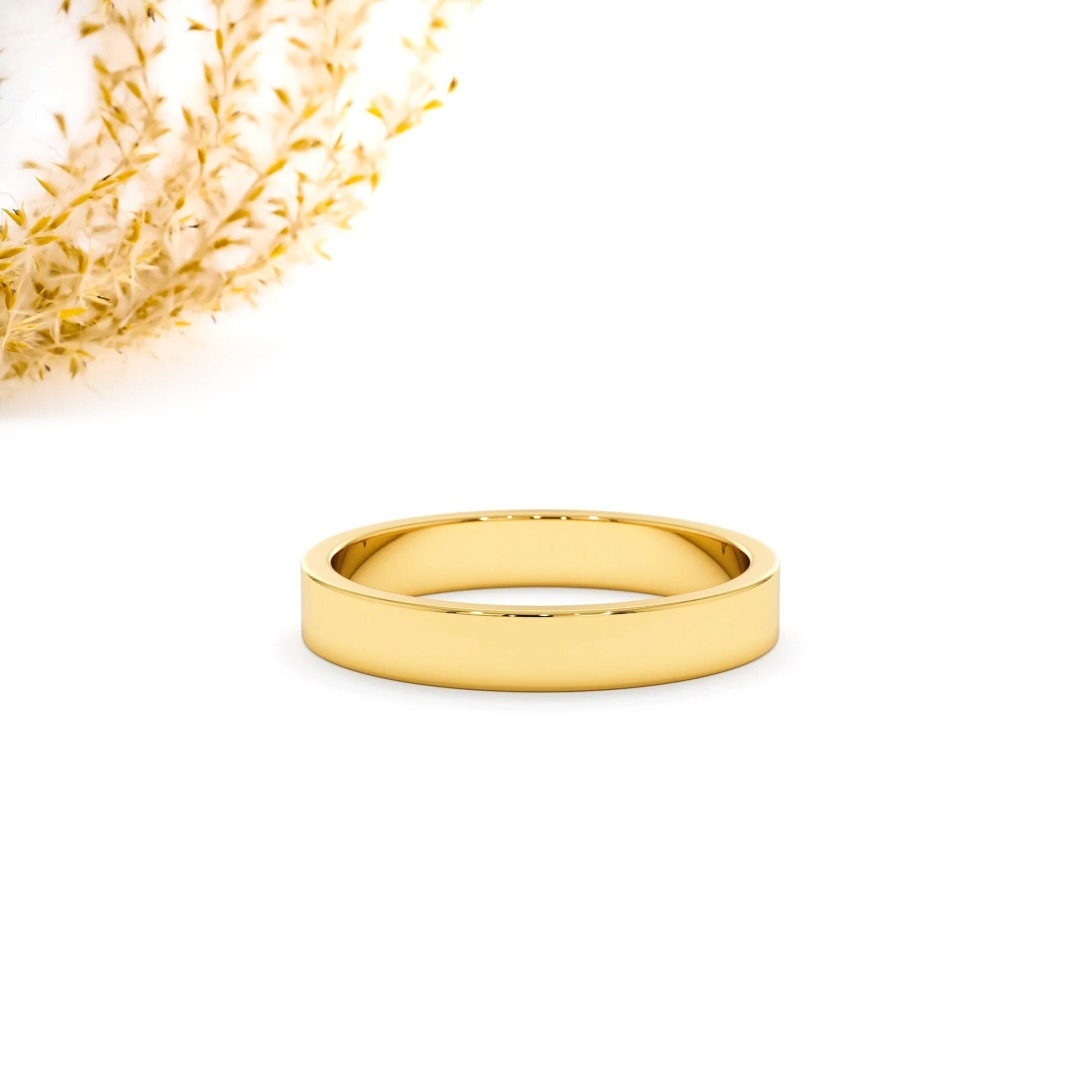 14k Wedding Band / Flat 3MM Gold Comfort Fit Wedding Band / 14k Solid