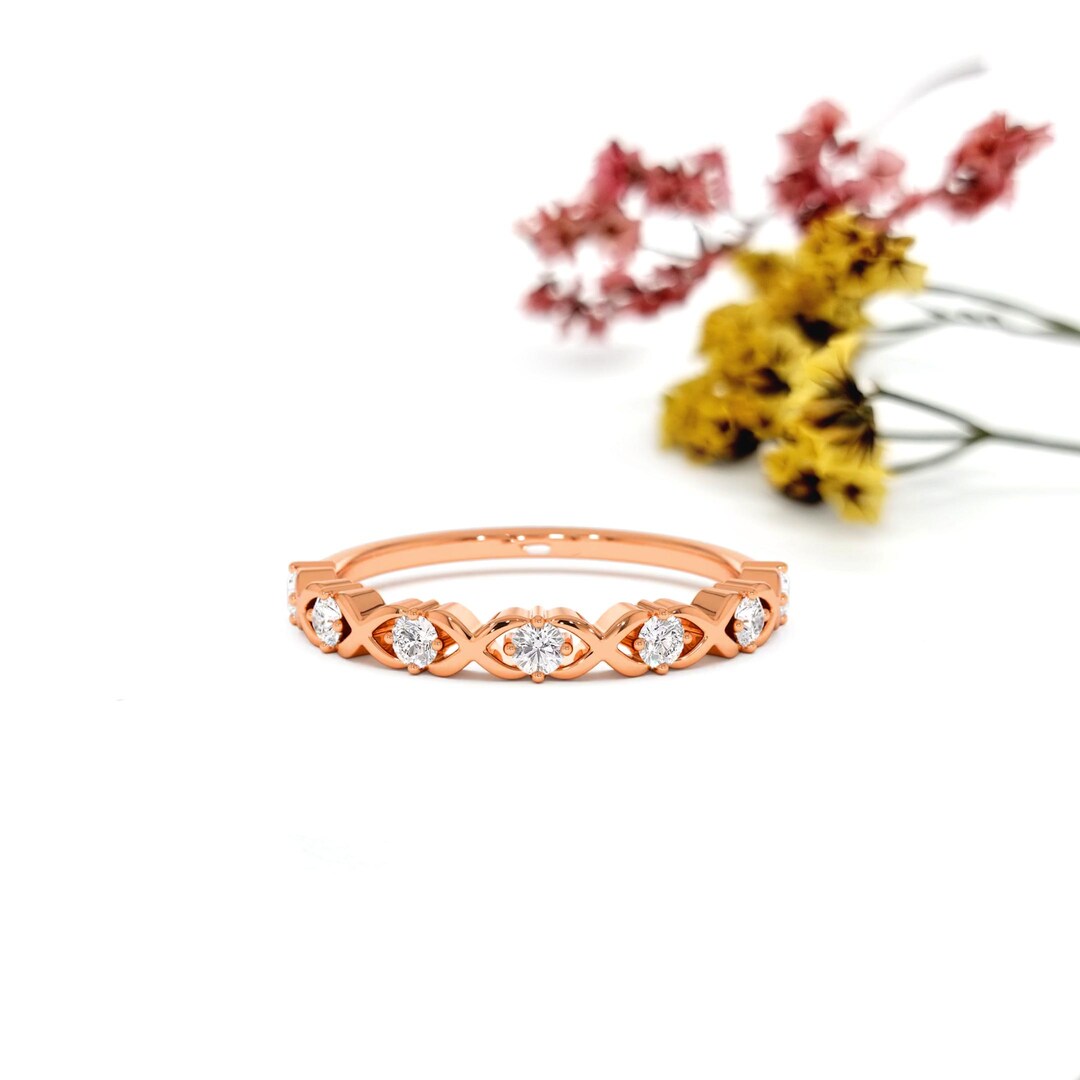 Marquise Diamond Eternity Ring, 14K Gold Full Eternity Band, Round Cut ...