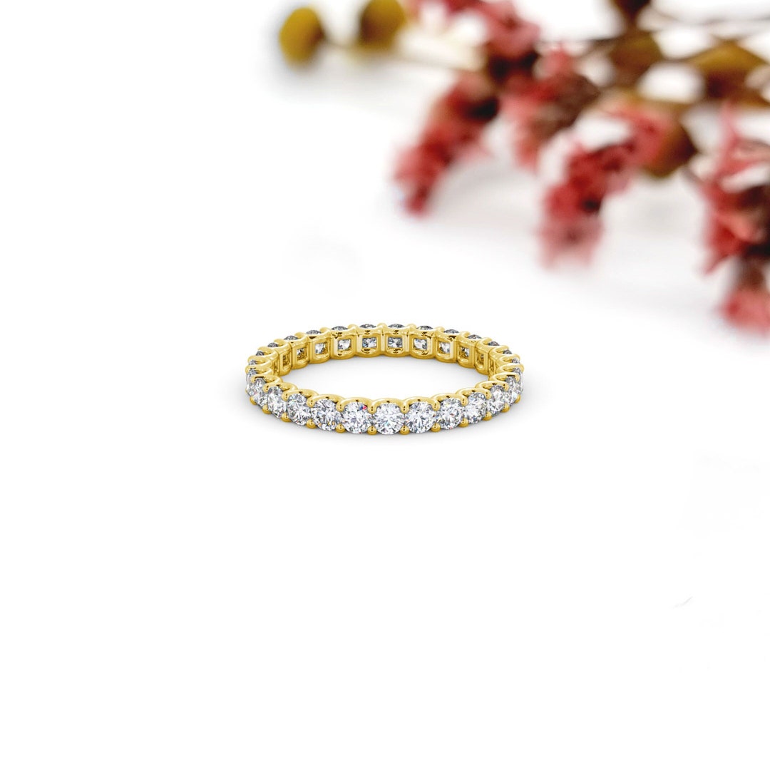 14k Gold Full Eternity Diamond Wedding Band: Stackable Ring - Etsy