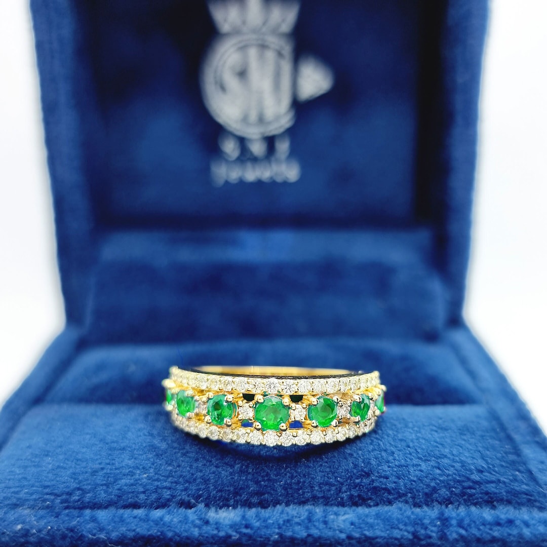Emerald and Diamond Ring - 14K Yellow Gold Stackable Band, May ...