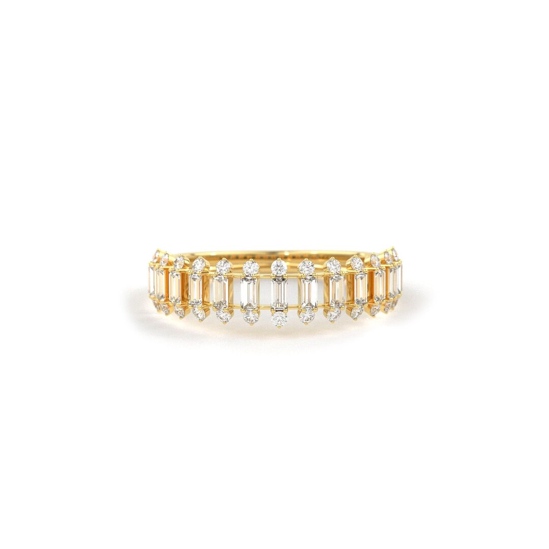 14k Gold Baguette Diamond Anniversary Ring, Half Eternity Band - Etsy