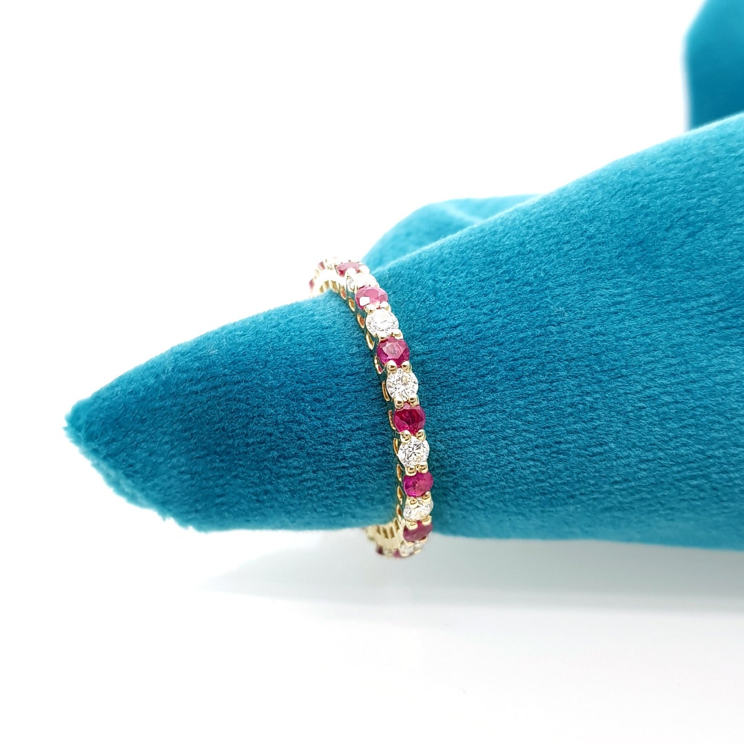 Diamond Ruby Eternity Band Ring | Yellow Gold Stackable Wedding Band - Etsy