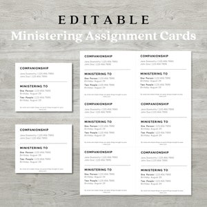 Cartão imprimível da atribuição de ministração da sociedade de socorro | Editável | Modelo Canva | Companhias de Ministração SUD | Irmãs Ministradoras