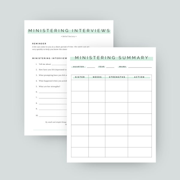 Ministering Interviews Downloadable | LDS Ministering Interviews | Relief Society Presidency Printable | Ministering Organization | LDS