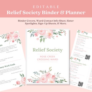 Planificateur de la Société de Secours, classeur de la Société de Secours, Société de Secours SDJ 2025, modifiable, téléchargement immédiat imprimable SDJ, modèle Canva, numérique