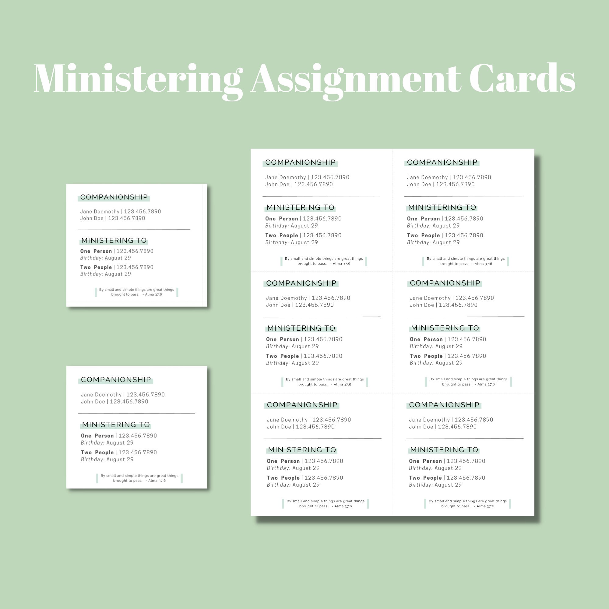 Relief Society Ministering Assignment Printable Card Editable Canva