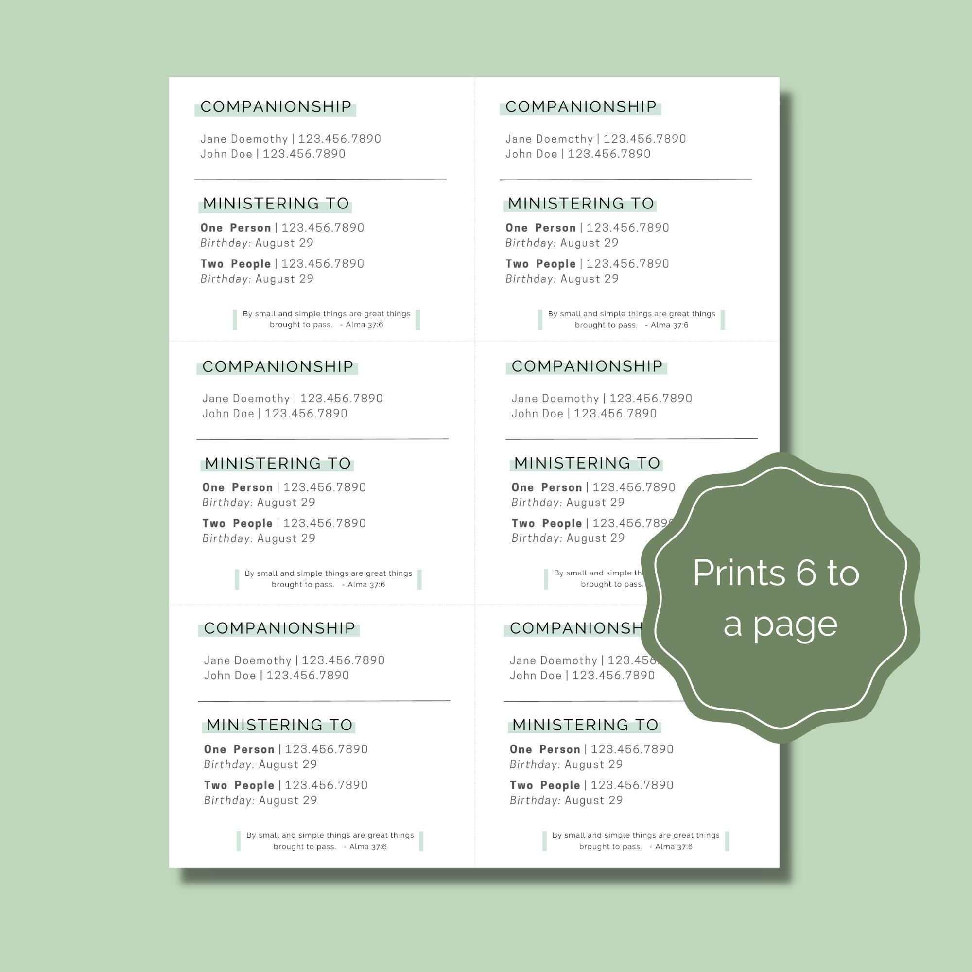Relief Society Ministering Assignment Printable Card | Editable | Canva Template | LDS ...