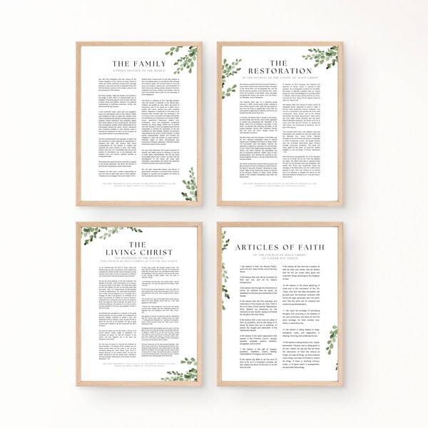 4 LDS Prints | Proclamation Bundle | Living Christ, Family Proclamation, Articles of Faith, Restoration | LDS Wall Art | LDS Downloadable