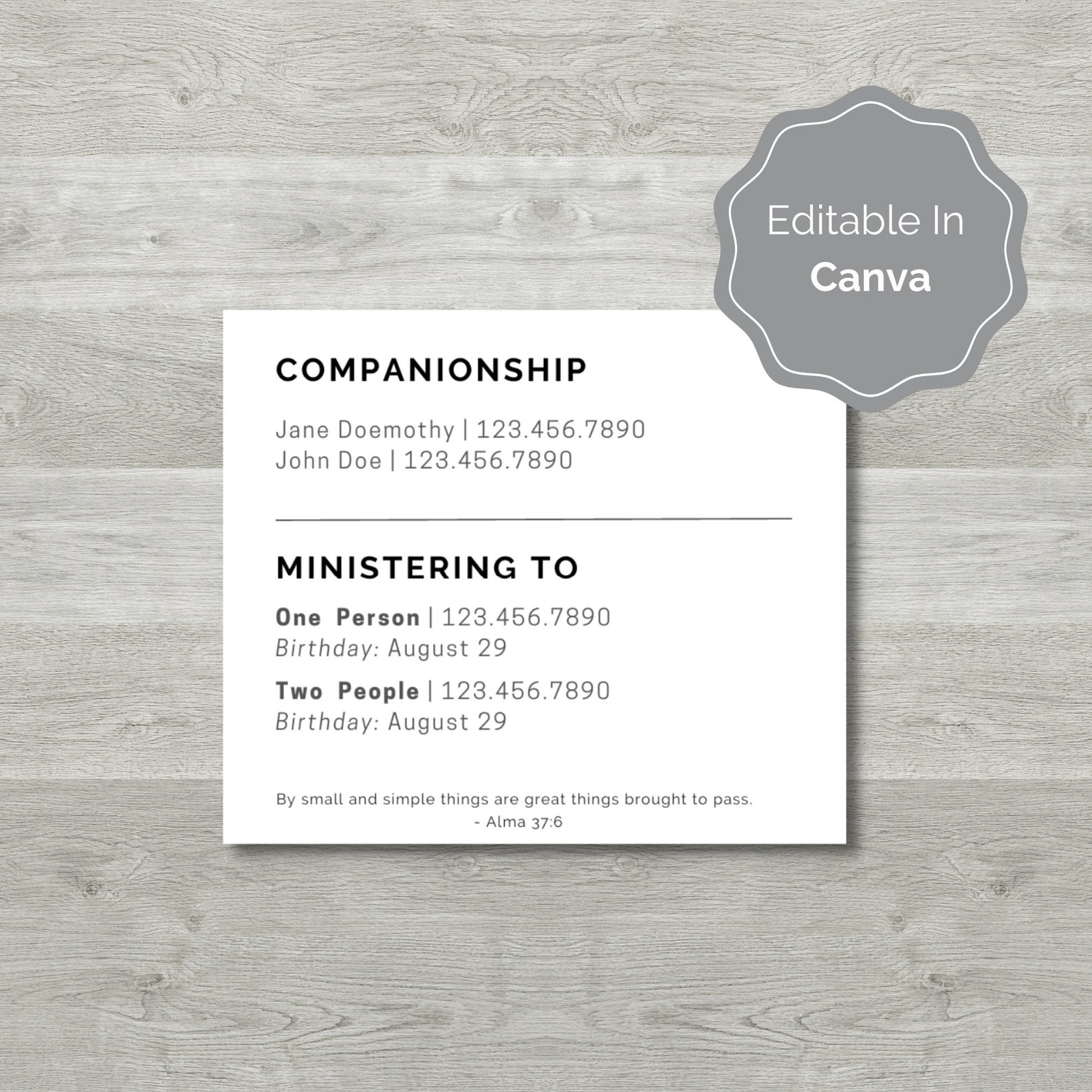 Relief Society Ministering Assignment Printable Card | Editable | Canva Template | LDS ...