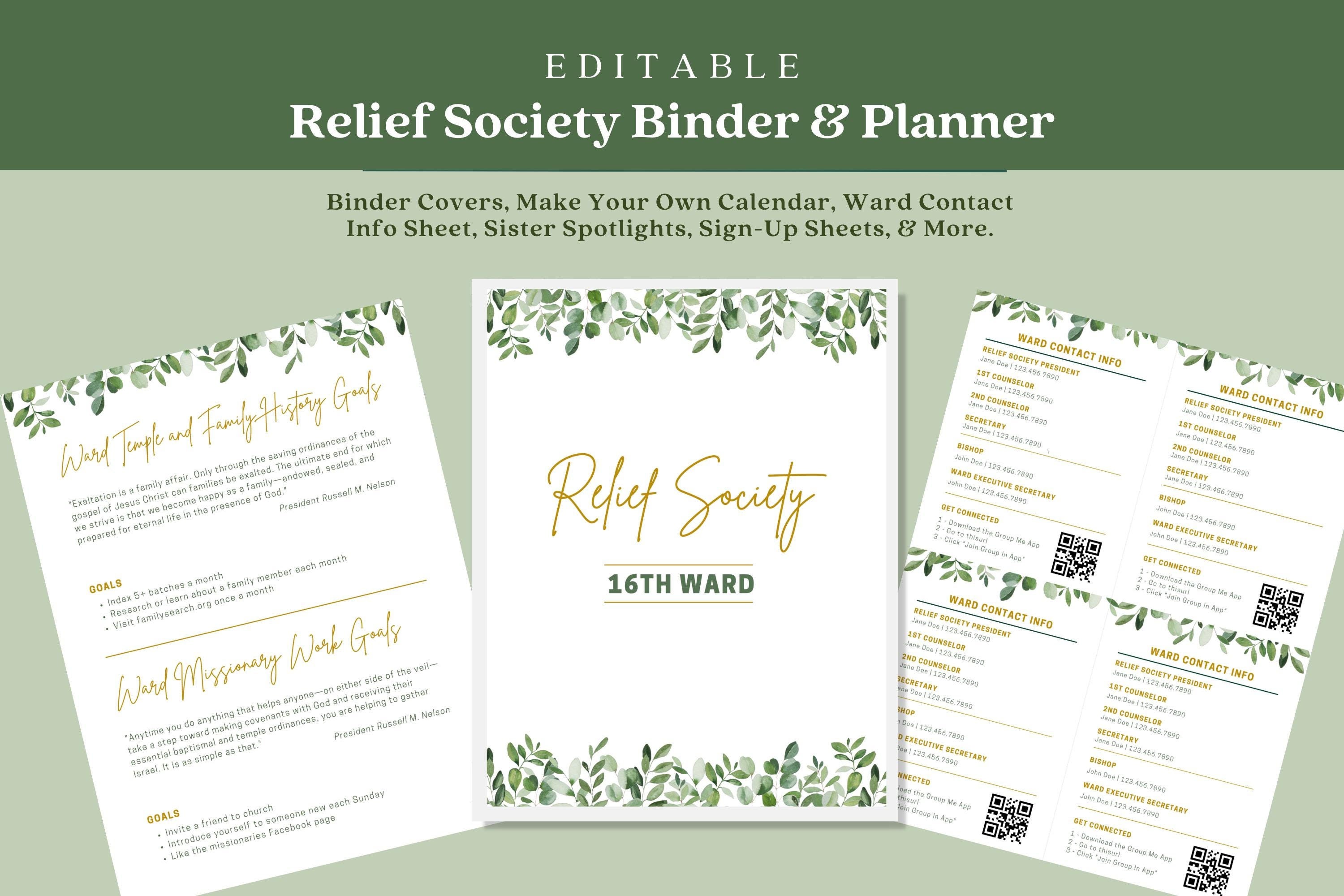 Relief Society Planner, Relief Society Binder, LDS Relief Society ...