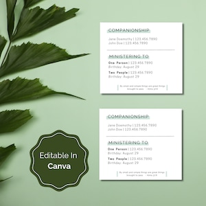 Tarjeta imprimible de asignación ministerial de la Sociedad de Socorro / Editable / Plantilla Canva / Compañerismo ministerial SUD / Hermanas ministrantes
