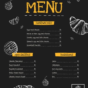 Menu cafe, restaurant, fast food
