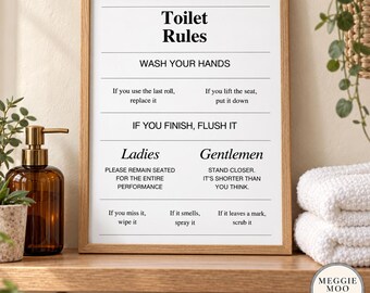 Funny Bathroom Print, Toilet Rules, Wall Art, Home Decor, Toilet Prints, Digital Download