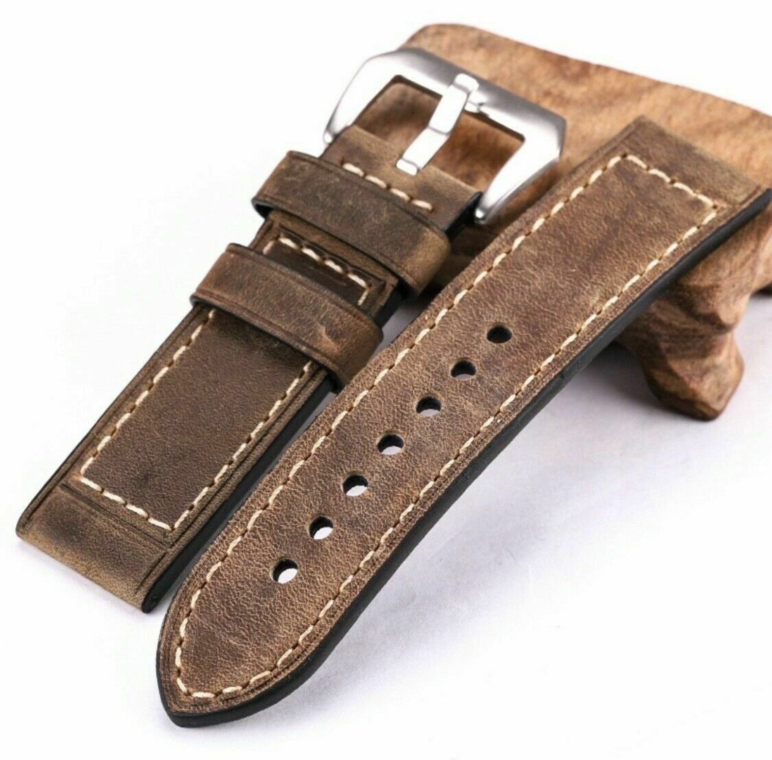 Handmade Vintage Leather strap 22mm Brown leather in 22/22mm Etsy
