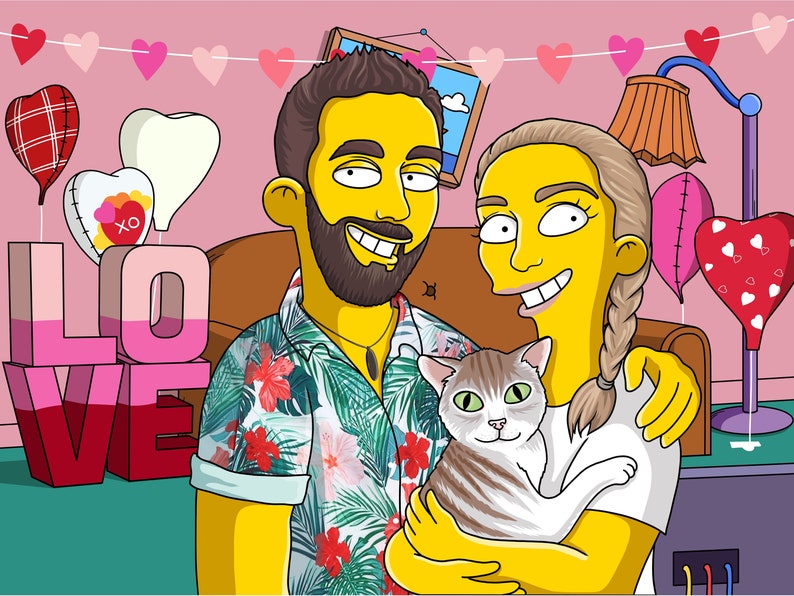 LOVE Simpsons Portrait From Photo One Simpsonized Cartoon Etsy