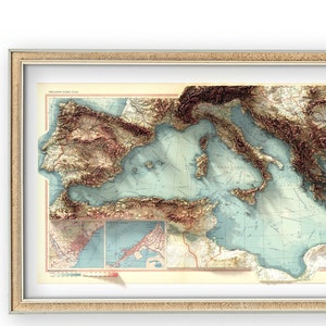 Middellandse Zee - Wanddecoratie - Topografie - Kunstafdruk - Uniek cadeau