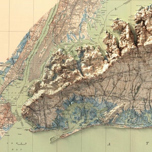Detailed view of the 1913 Long Island Map, highlighting realistic shading, vibrant colors, and crisp topography for a stunning wall decor piece.