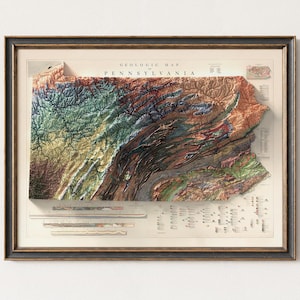 Geological Map of Pennsylvania 1960: Rustic Wall Art, Geological and Natural Topography Print