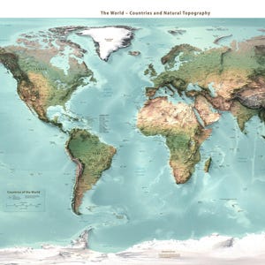 The World Map - Detailed Countries and Political Boundaries - Wall Decor - Topography - Art Print - Unique Gift