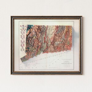 Connecticut Map Art Print: Vintage Wall Decor, Topographic Art Design image 2
