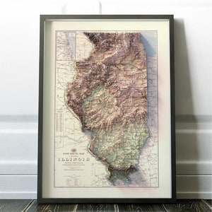 Carte géologique de l'Illinois - décoration murale - topographie - impression d'art - cadeau unique