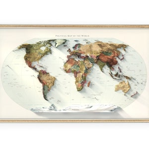 Politieke wereldkaart 2015 - wanddecoratie - topografie - kunstafdruk - uniek cadeau