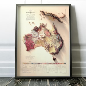 Carte géologique de l'Australie et de la Nouvelle-Guinée (1952) - décoration murale vintage - topographie - impression d'art - cadeau unique