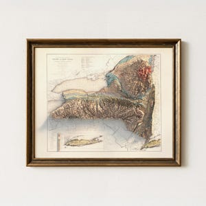 New York Geological Map 1895– Antique Relief Terrain Poster - High-Detail Wall Art